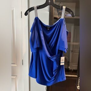 MSK Cobalt Blue Cold Shoulder Blouse w/Silver Crystal Straps